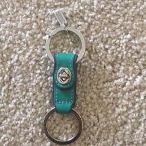 Coach teal leather keychain